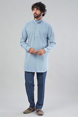 sky blue denim shirt kurta