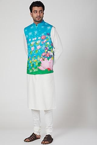 sky blue digital printed bundi jacket