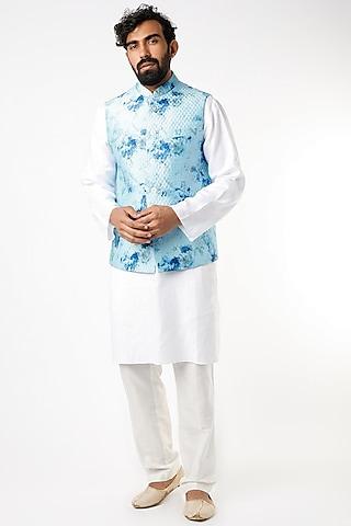 sky blue digital printed nehru jacket