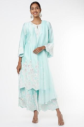 sky blue dori embroidered sharara set