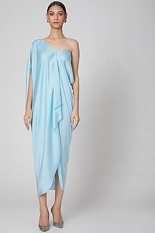 sky blue draped dress