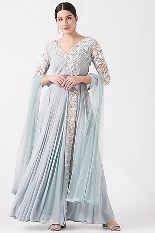 sky blue embellished angrakha anarkali set