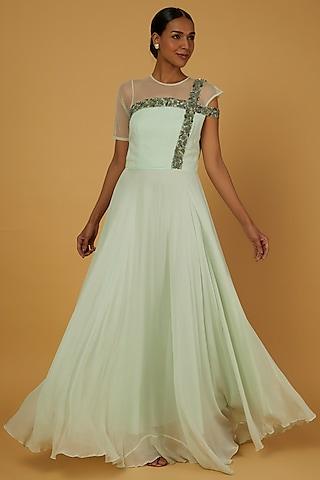 sky blue embellished gown