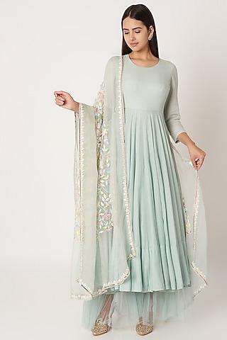 sky blue embroidered anarkali set