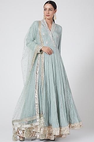 sky blue embroidered anarkali set