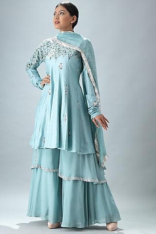 sky blue embroidered anarkali set