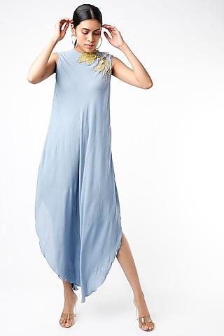 sky blue embroidered asymmetrical long tunic