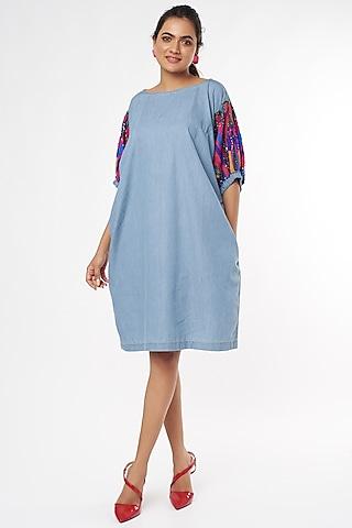 sky blue embroidered dress