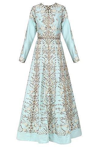 sky blue embroidered front open gown