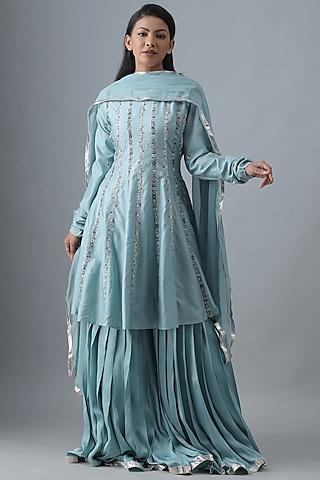 sky blue embroidered gharara set