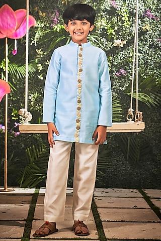 sky blue embroidered kurta set for boys