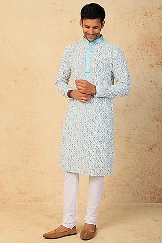 sky blue embroidered kurta set