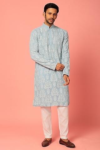 sky blue embroidered kurta set