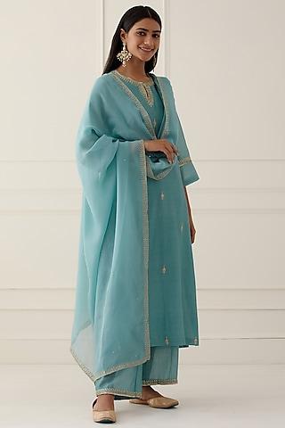 sky blue embroidered kurta set