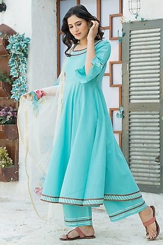 sky blue embroidered kurta set