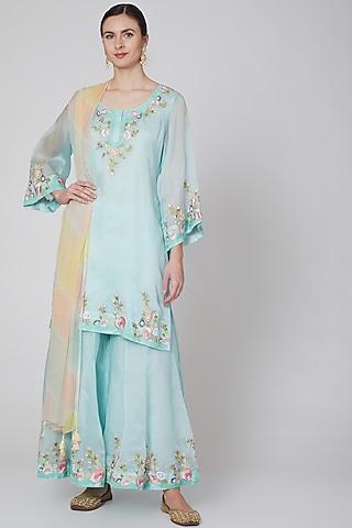 sky blue embroidered kurta set