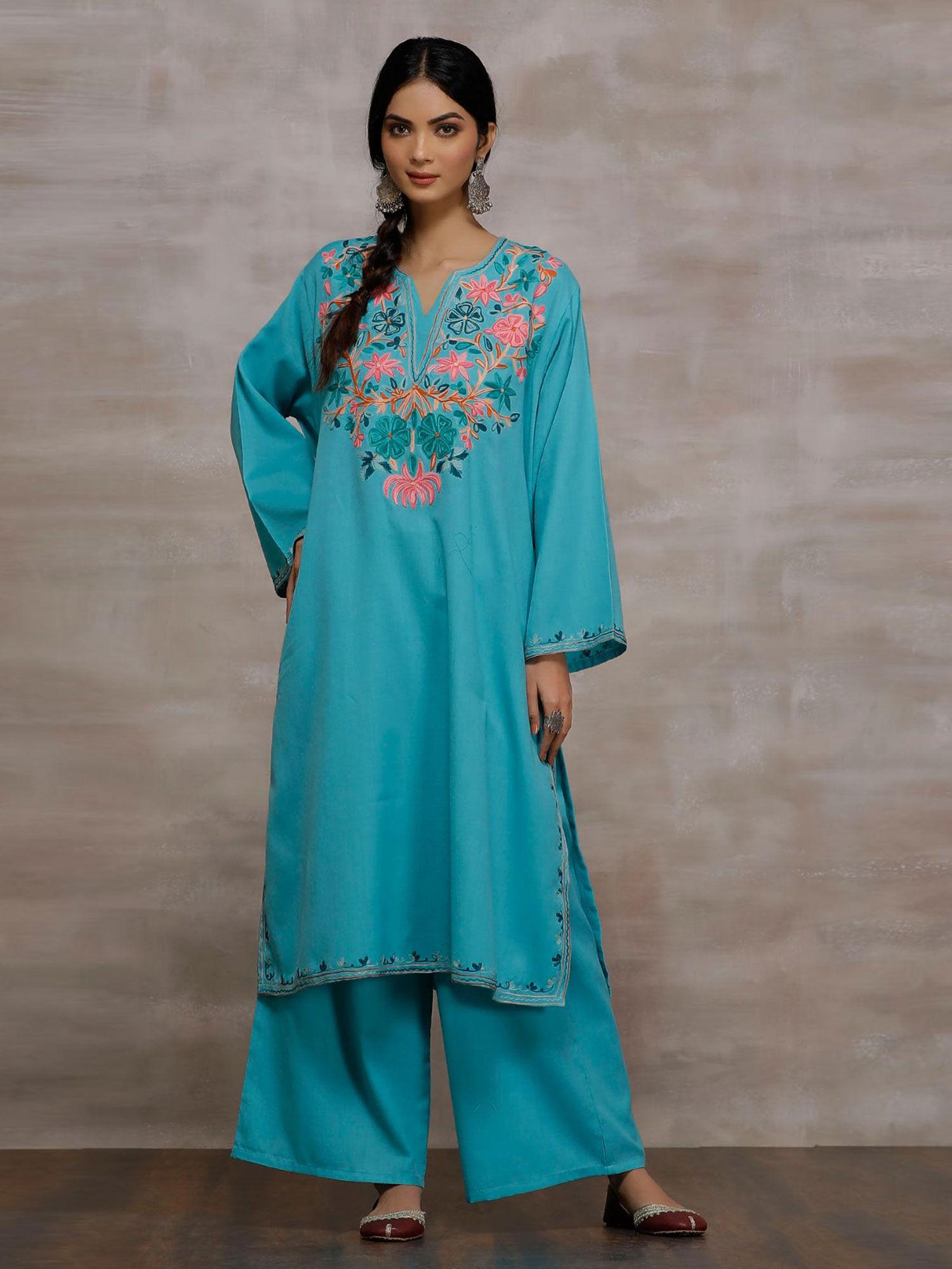 sky blue embroidered kurta