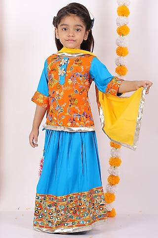 sky blue embroidered lehenga set for girls