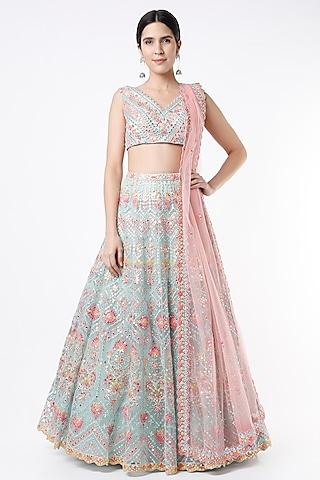 sky blue embroidered lehenga set