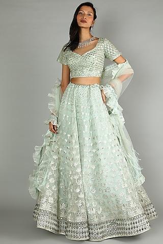 sky blue embroidered lehenga set