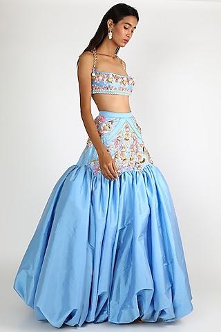 sky blue embroidered lehenga set