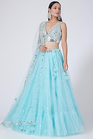 sky blue embroidered lehenga set