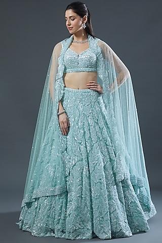 sky blue embroidered lehenga set