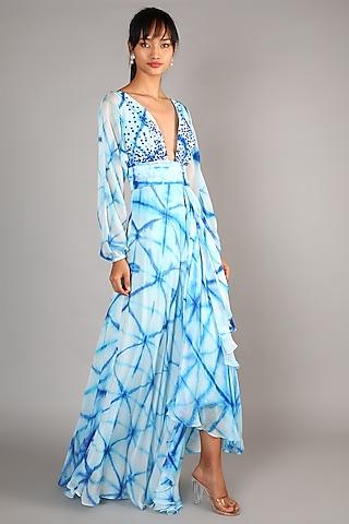 sky blue embroidered maxi dress