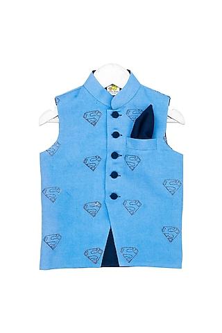 sky blue embroidered nehru jacket for boys
