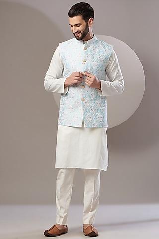 sky blue embroidered nehru jacket