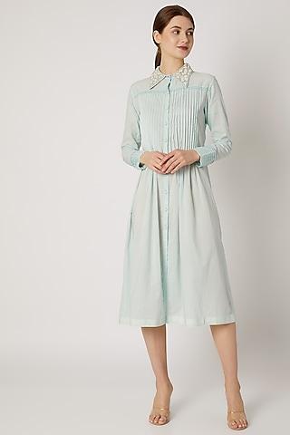 sky blue embroidered pleated tunic
