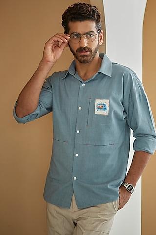 sky blue embroidered shirt