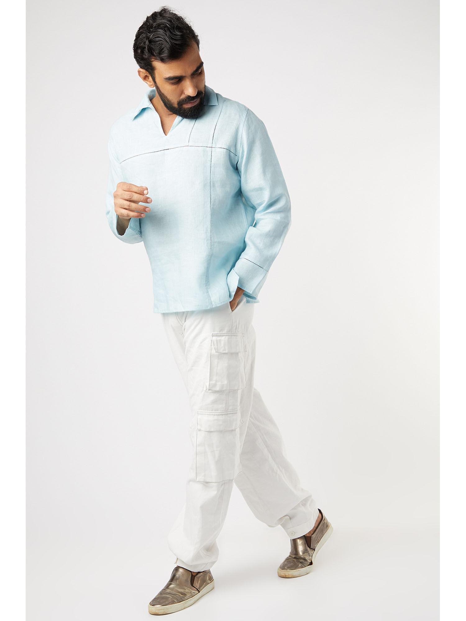 sky blue embroidered short kurta