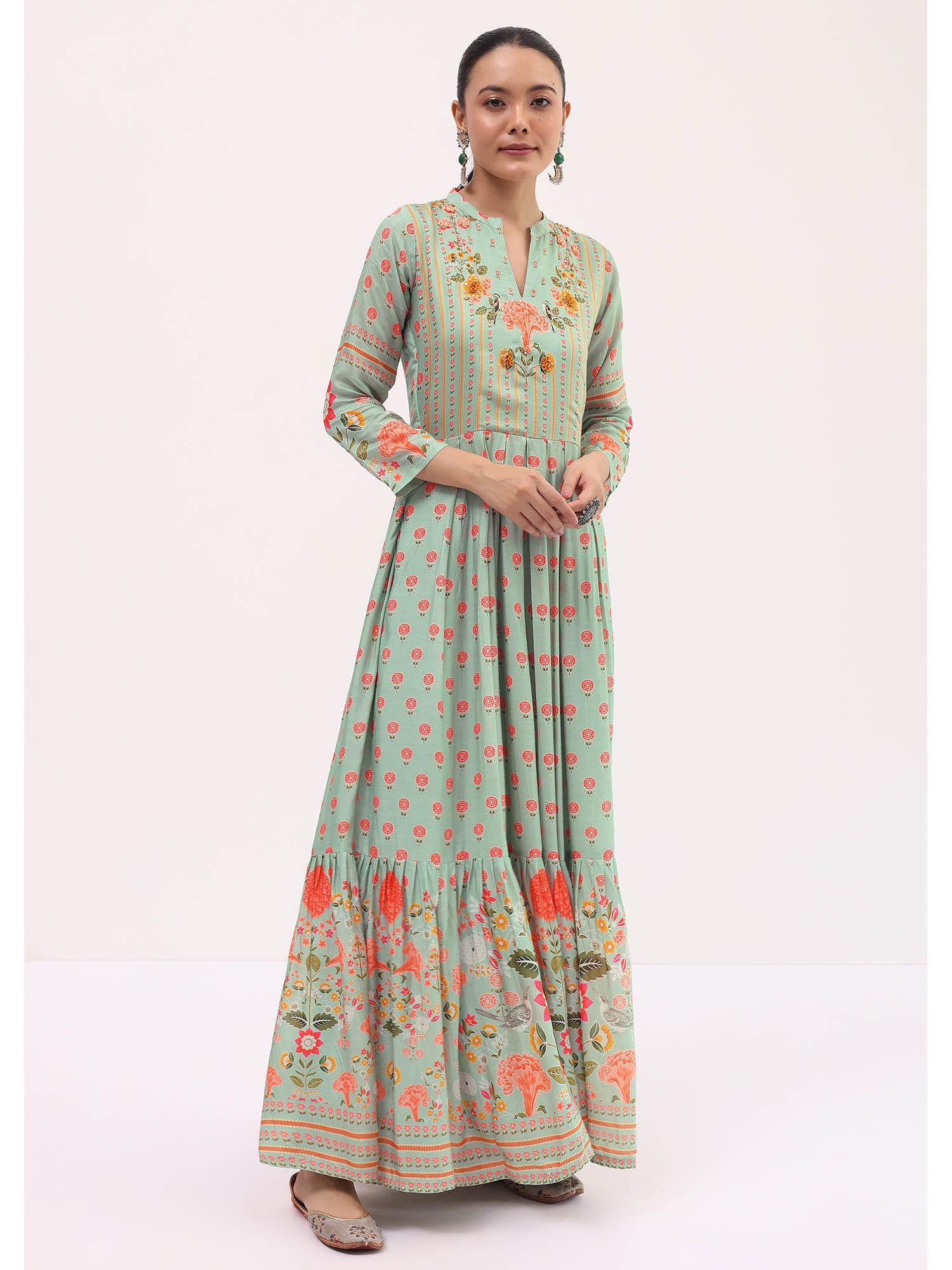 sky blue embroidered silk long kurta