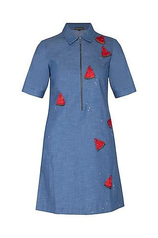 sky blue embroidered t-shirt dress