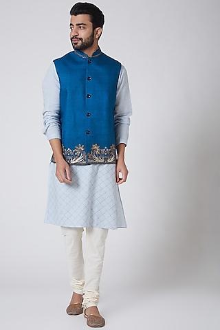 sky blue embroidered waistcoat