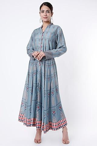 sky blue floral print anarkali set