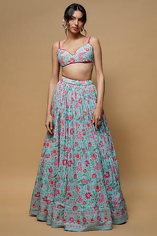 sky blue french crepe printed lehenga set