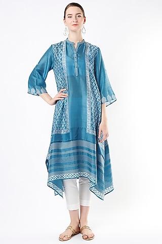 sky blue hand block printed tunic