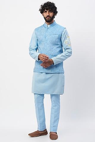 sky blue hand embroidered bundi jacket