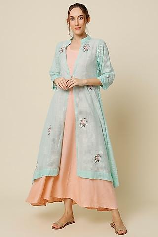 sky blue hand embroidered jacket dress