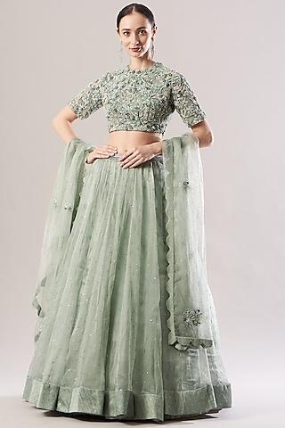 sky blue hand embroidered lehenga set