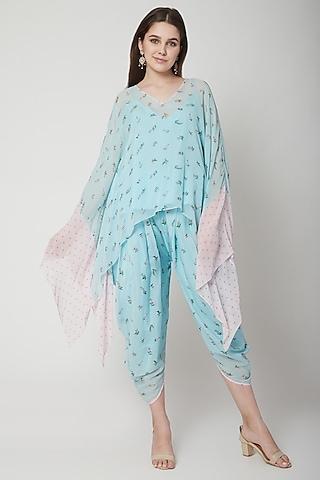 sky blue hand painted kaftan with pants