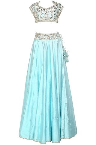 sky blue handcrafted embroidered lehenga set