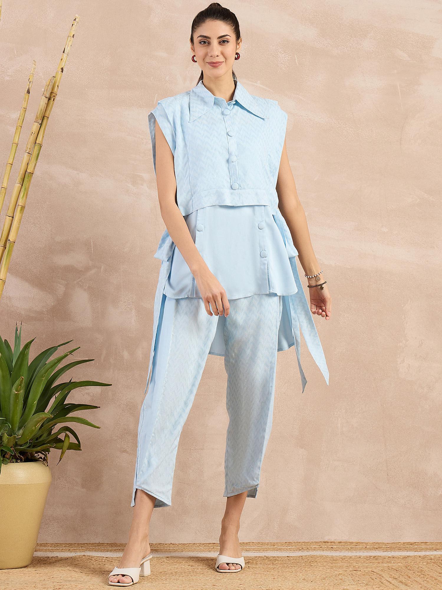 sky blue high-low sleeveless co-ord (set of 3)