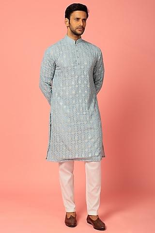 sky blue kurta set with embroidery