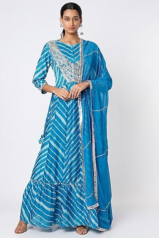 sky blue leheriya anarkali set