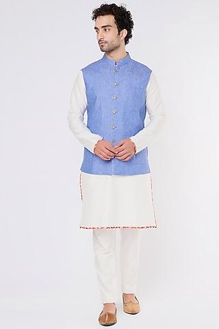 sky blue linen bundi jacket