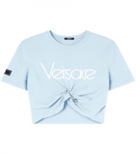 sky blue logo cotton cropped t-shirt