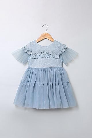 sky blue lurex jersey dress for girls